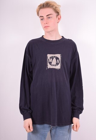 MURPHY&NYE MENS VINTAGE TOP LONG SLEEVE XXL BLUE 90'S