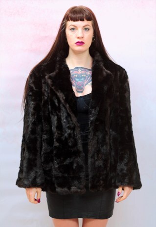 1960S VINTAGE DARK BROWN SOFT FAUX FUR COAT