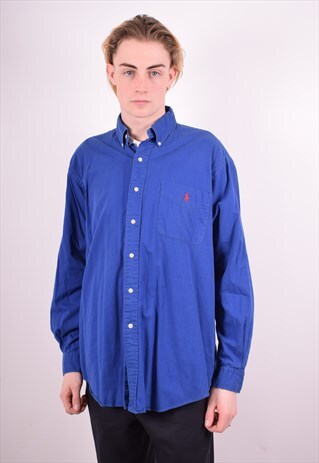 POLO RALPH LAUREN MENS VINTAGE SHIRT LARGE BLUE 90S