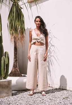 RICOCHET high-waisted linen wide-leg pants