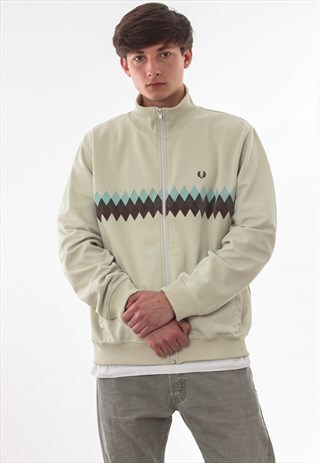 VINTAGE FRED PERRY TRACKSUIT TRACK TOP BEIGE
