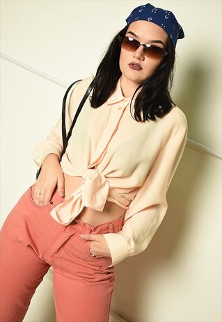 VINTAGE 90S RETRO PARIS CHIC SHEER SHIRT TOP IN PASTEL PINK