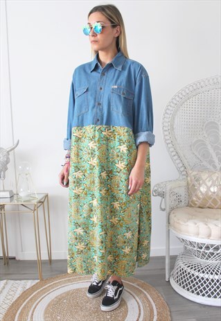 DRESS SHIRT VINTAGE PRINTED FABRIC ETHNIC