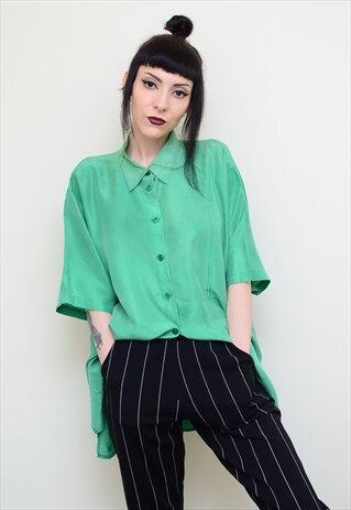 VINTAGE 90'S GENUINE SILK EMERALD GREEN OVERSIZED SHIRT