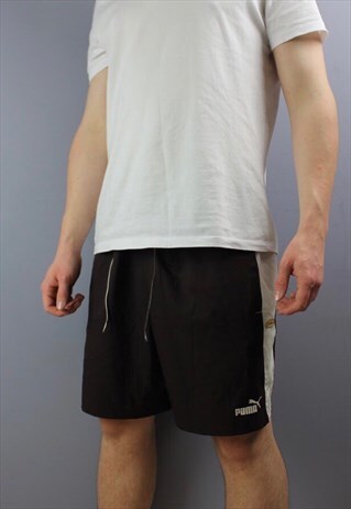 VINTAGE PUMA SHORTS IN BLACK WITH POCKETS, EMBROIDERED LOGO