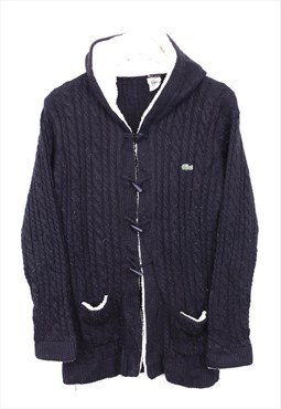 Vintage Lacoste Knitted Hoodie Black Cable Knit With Logo