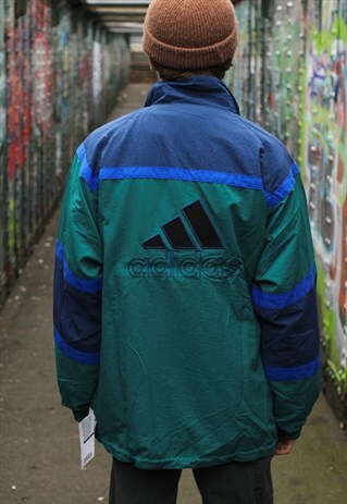 VINTAGE 90S DEADSTOCK ADIDAS TRACKSUIT JACKET TOP TEAL BLUE