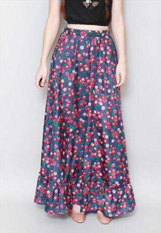 VINTAGE 1970'S PRETTY FLORAL TIERED MAXI SKIRT