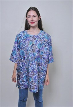 Vintage 90s floral blouse, summer loose blouse blue flowers