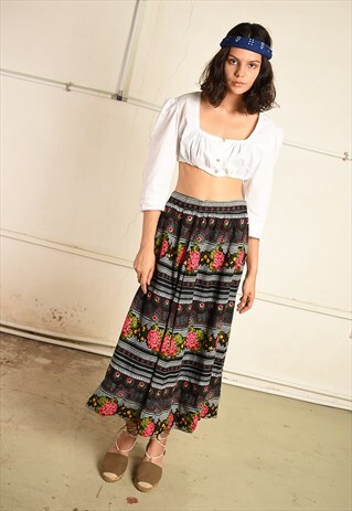 VINTAGE 70S BOHO PARIS CHIC SKIRT WITH FLORAL BOHO PRINT