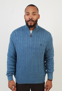 Men's Vintage Polo Ralph Lauren Zip Neck Sweater Blue