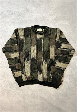 Vinatge Abstract Knitted Jumper Patterned Grandad Sweater