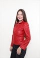 VINTAGE 90S LEATHER JACKET, RED CROP JACKET, ABSTRACT FALL 