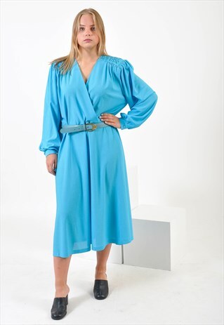 VINTAGE MIDI RETRO DRESS IN BLUE