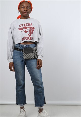 VINTAGE MEDIUM GREY PRINTED CROPPED SWEATSHIRT