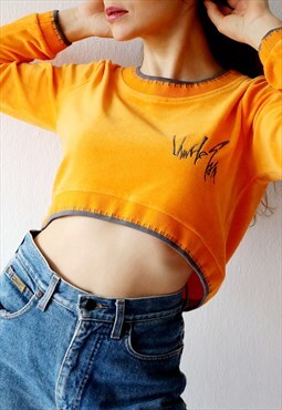 Y2k Vintage Crop Top Cropped Sweatshirt Bright Orange Funky