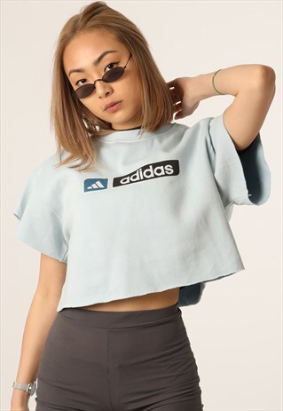 VINTAGE ADIDAS PRINTED SPELLOUT CROPPED SWEATSHIRT