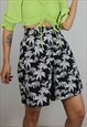 Vintage Tropical Palm Tree High Waisted Shorts in Black & Wh