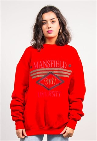 90'S VINTAGE RED MANSFIELD UNIVERSITY COLLEGE USA SWEATSHIRT