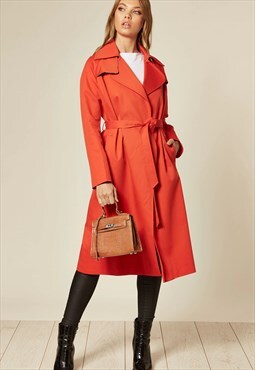 Red Wrap Around Nova Check Lined Duster Trench Coat
