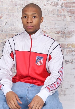 VINTAGE KAPPA TAPE LOGO TRACK JACKET RED WHITE