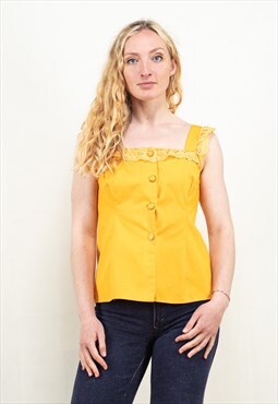 Vintage 70s Handmade Sleeveless Top in Saturated Yellow