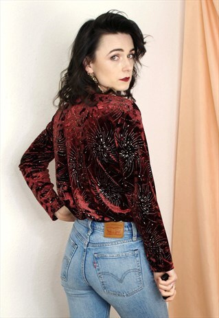 VELVET LONGSLEEVE PRINTED TOP