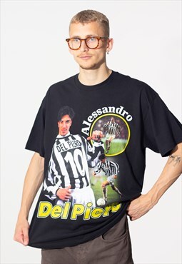 Del Piero Football Unisex Printed T-Shirt in Black
