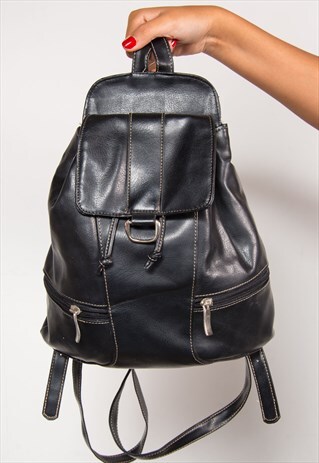90'S VINTAGE BLACK FAUX LEATHER MINI RUCKSACK