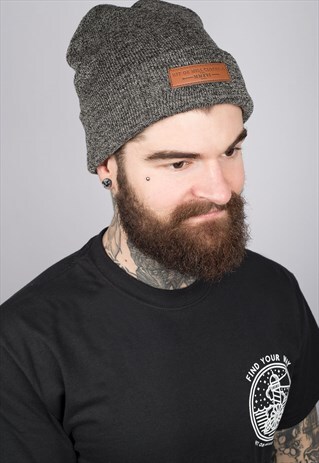 LEATHER PATCH GREY BEANIE