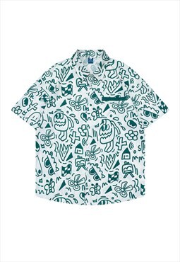 Green Graffiti Summer Oversized Shorts sleeve shirt Y2k
