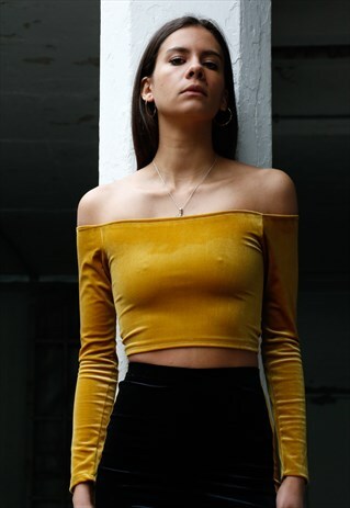 GOLDEN VELVET BARDOT TOP