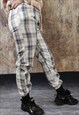 RETRO PRINT JOGGERS CHECK PANTS OLD CHESS OVERALLS IN BLUE