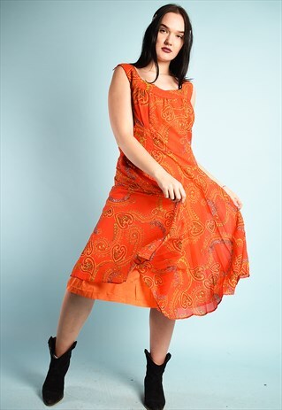 VINTAGE 70S FLORAL PAISLEY PARIS CHIC BOHO DRESS