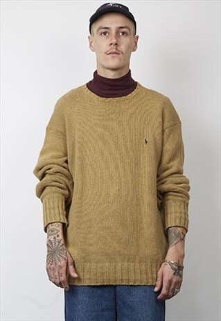 VINTAGE 80'S POLO RALPH LAUREN LIGHT BROWN KNITTED JUMPER
