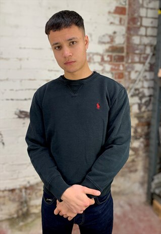VINTAGE RALPH LAUREN BLACK CREWNECK SWEATSHIRT - BLACK