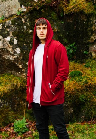 ORGANIC ZIP HOODIE IN BURGUNDY VELVET LAKESIDE GRAPHIC PRINT