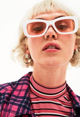 KAI - TWO TONE PINK AND WHITE CLASSIC RECTANGULAR SUNGLASSES