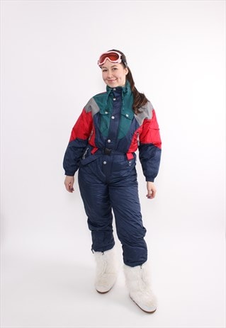 Vintage one piece ski suit, 90s multicolor snowsuit, women 