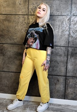 Heart embroidery joggers thin bright overalls in yellow