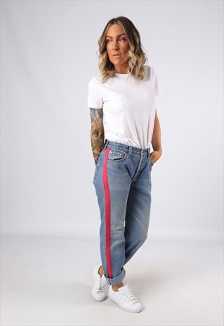 LEVIS 501'S DENIM JEANS REWORKED SIDE STRIPE UK 10 (3AP)