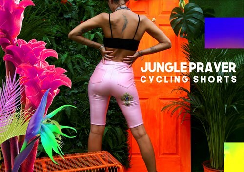 High waist pale pink disco pant cycling shorts with baroqie gemstone crosses Elsie and fred
