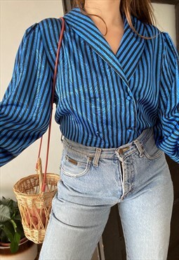 Vintage 80s Luxe Striped print Boheme blouse top blazer