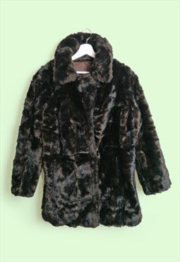 Vintage 80's 90's Faux Fur Coat Jacket Winter Coat Brown