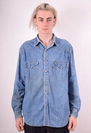 LEVI'S MENS VINTAGE DENIM SHIRT LARGE BLUE 90S