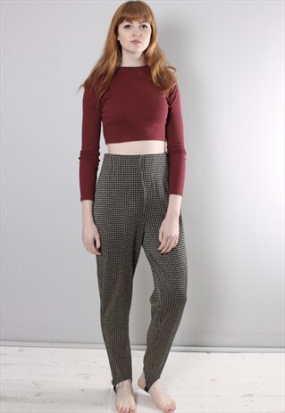 VINTAGE 80S GOLD HOUNDSTOOTH PATTERNED SKI PANTS TROUSERS