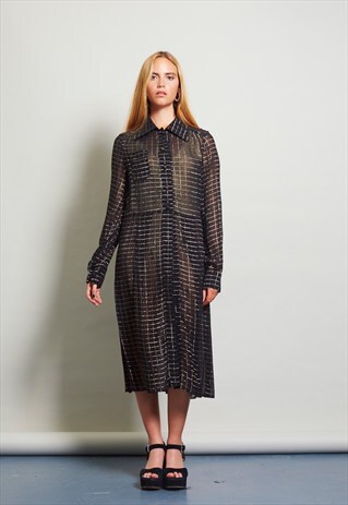 VINTAGE BLACK AND GOLD SHEER SHIRT DRESS