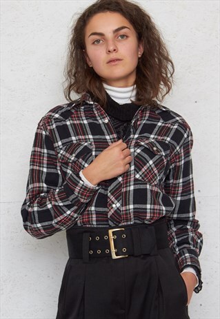 VINTAGE BLACK WRANGLER LONG SLEEVE FLANNEL CHECKERED SHIRT