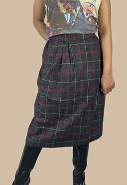 Vintage 90s MIDI Skirt in Plaid with Zipper Closure