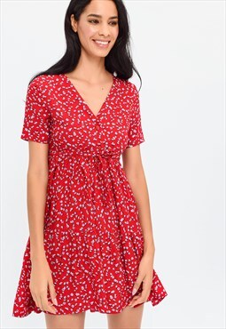 Red floral mini dress
